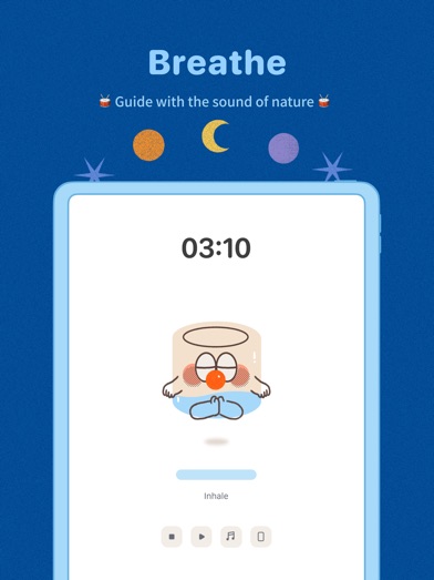 CanMindful home screen with a cute meditation guide character