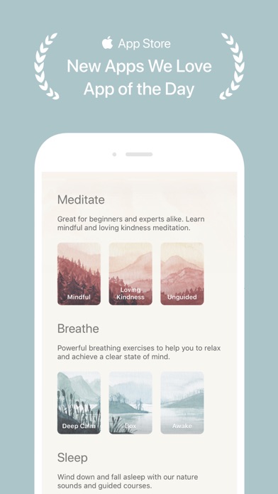 Oak main screen with hand-drawn style meditation options